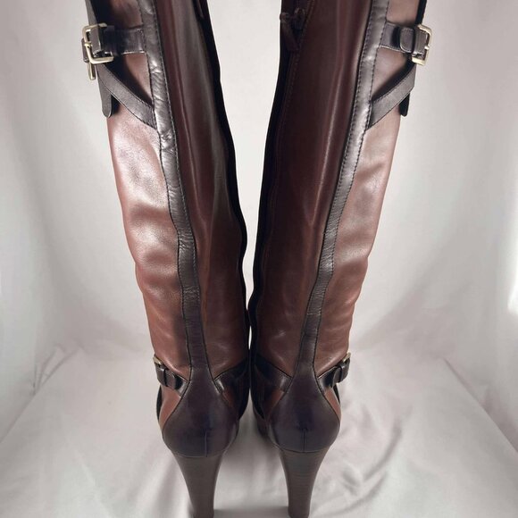 Cole Haan Women's N_ke Air Boots Knee Tall w/ Zip 2-Tone Brown Leather High Heel - Picture 4 of 7